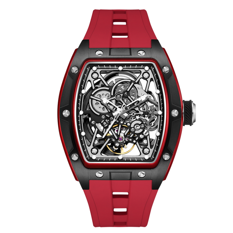 New Men&#39;s Mechanical Watch Fashion Hollow Out Automatic Movement Sport Wristwatches Waterproof Silicone Strap Watches 9198-3