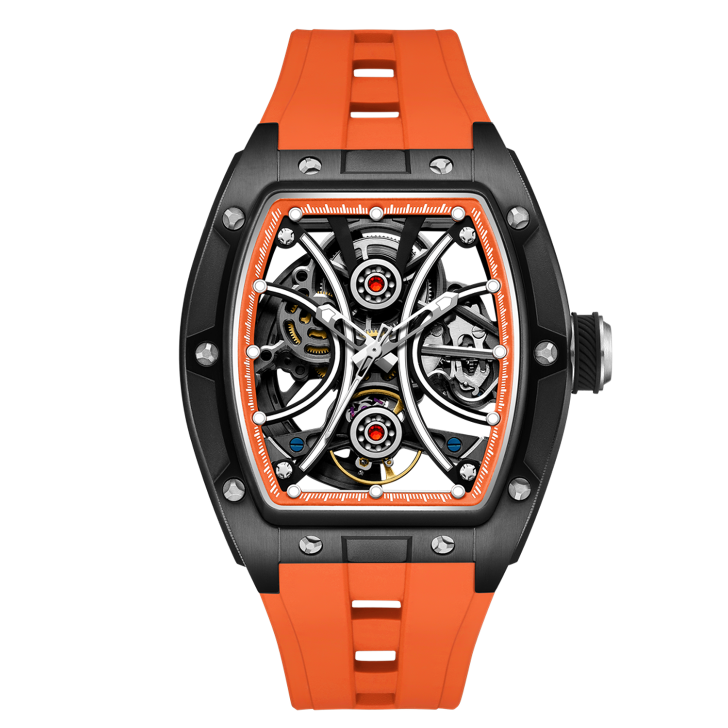 New Men&#39;s Sports Watch Fashion Automatic Mechanical Movement Watches Skeleton Luminous Waterproof Business Wristwatches 9198-4