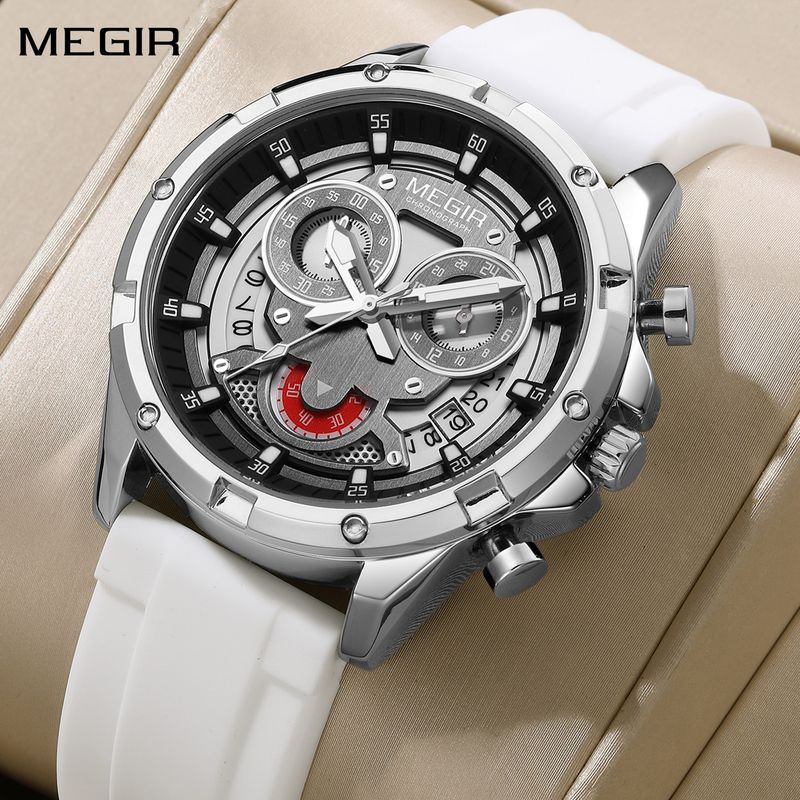 MEGIR Men&#39;s Sport Watches Silicone Strap Military Quartz Chronograph Waterproof Luminous Wristwatch 24-hour Auto Date Reloj Hombre 2248