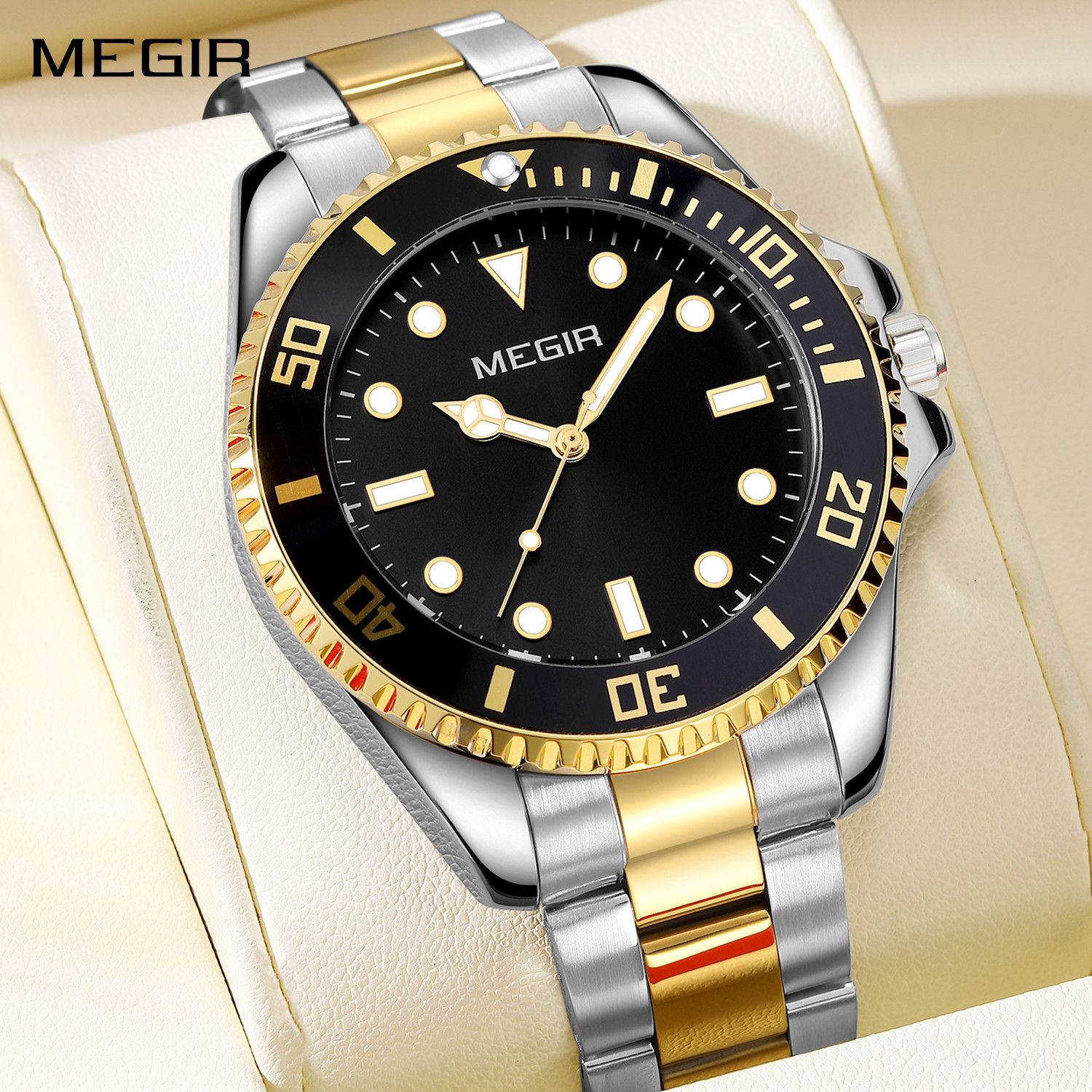 MEGIR Luxury Men&#39;s Business Wristwatches Waterproof Stainless Steel Strap Male Quartz Military Watches Clock Reloj Hombre 1090