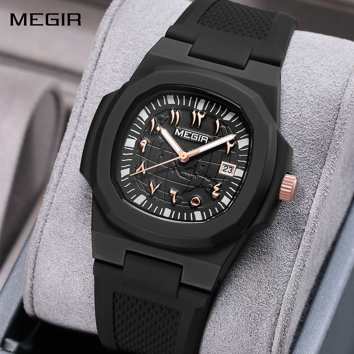 MEGIR 43MM Irregular Dial Men Watches Quartz Waterproof Sport Casual Wristwatch Clock Date Gifts for Man Reloj Hombre 8119