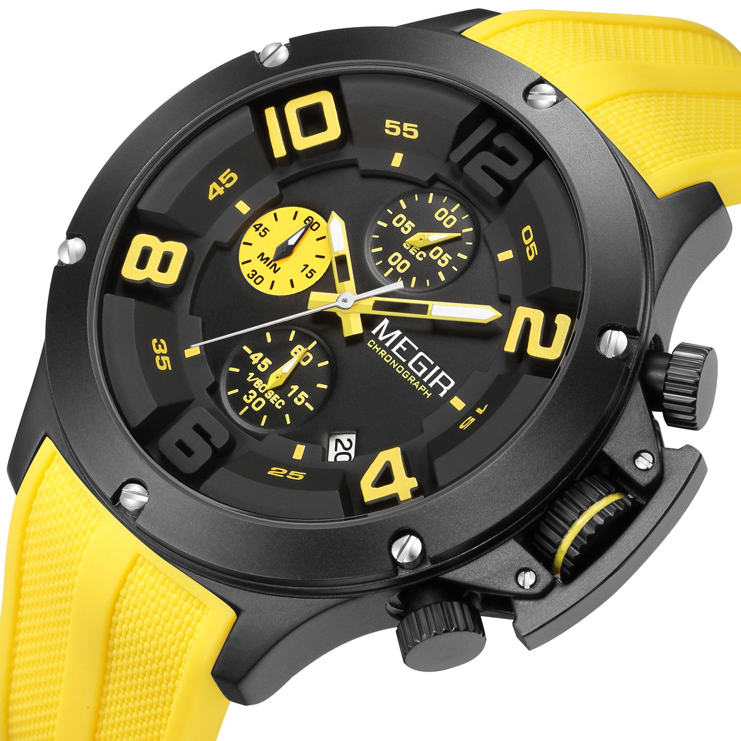 MEGIR Orologio Uomo Sportivo Militare Al Quarzo – Cronografo, Data, Lancette Luminose E Cinturino In Silicone Arancione (Modello 2218)