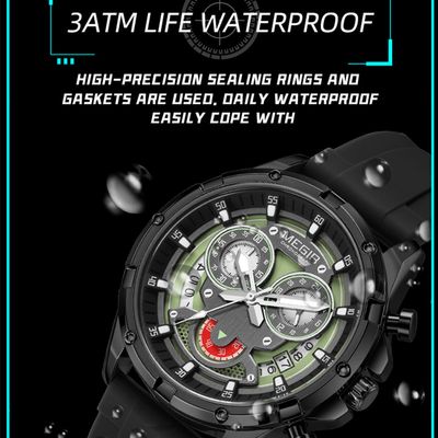 MEGIR Orologio Uomo Sportivo Al Quarzo Con Cronografo E Data - Cassa Tonneau 42mm, Cinturino In Silicone Bianco, Quadrante Luminoso - Modello 2218