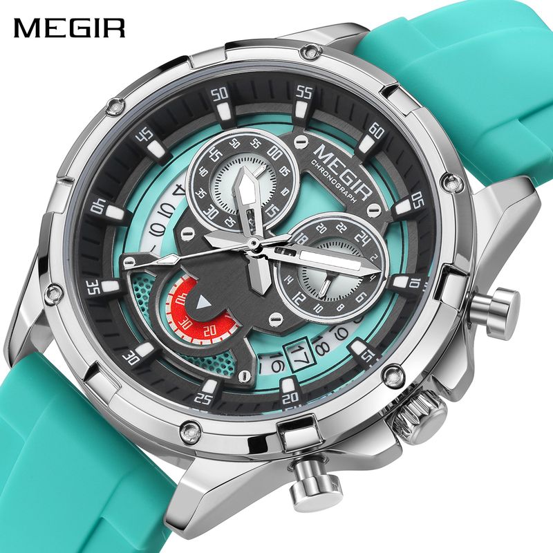 MEGIR Men&#39;s Sport Watches Silicone Strap Military Quartz Chronograph Waterproof Luminous Wristwatch 24-hour Auto Date Reloj Hombre 2248