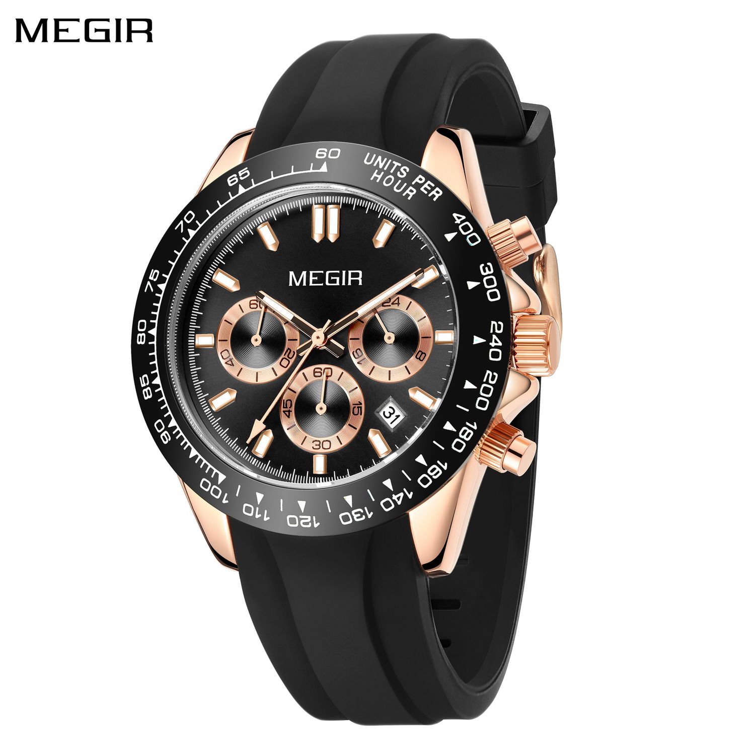 MEGIR Fashion Business Watches for Men Sport Quartz Wristwatch Waterproof Date Clock Chronograph 24-hour Relogio Masculino 8104