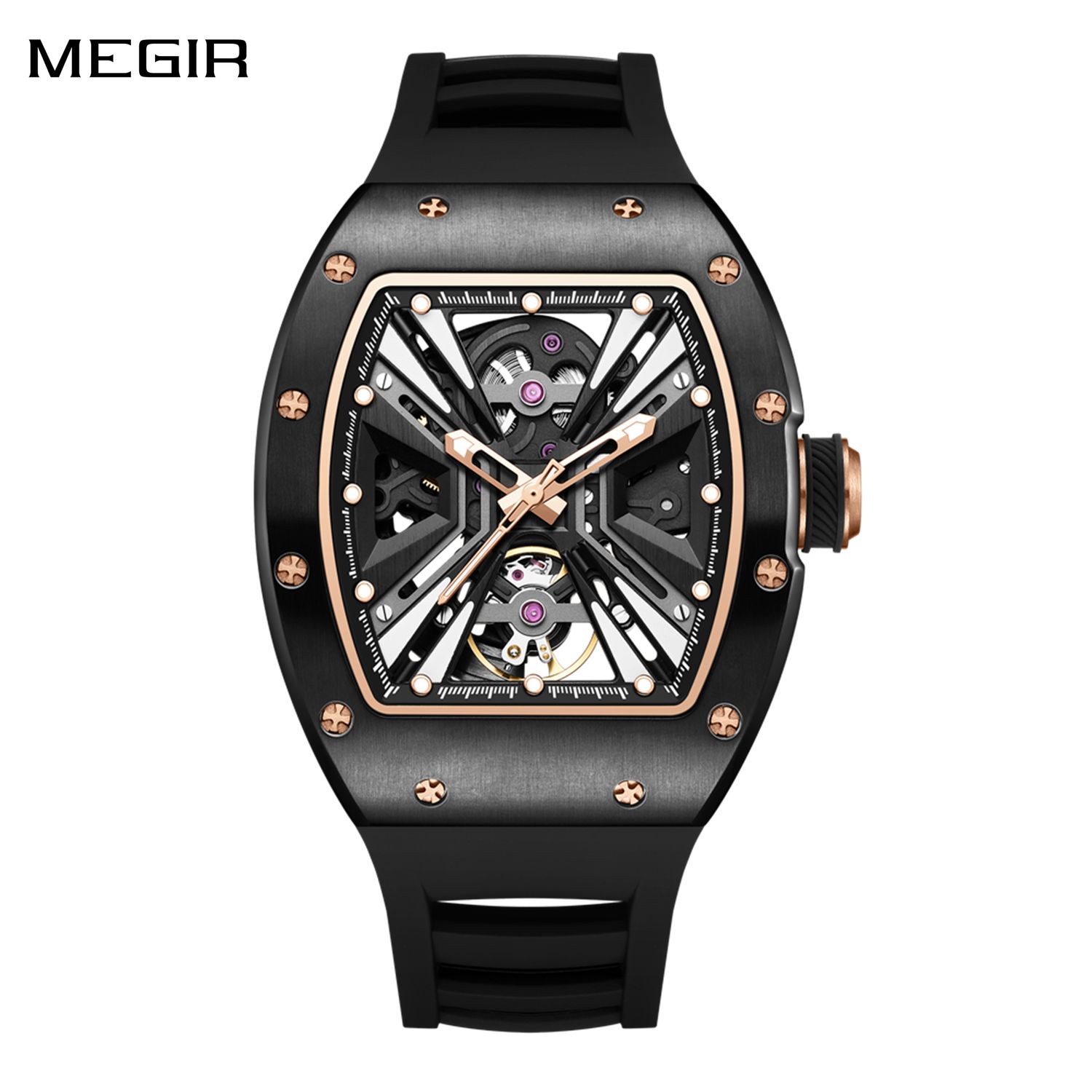 MEGIR Skeleton Dial Men&#39;s Watch Stainless Steel Case Automatic Mechanical Wristwatches 30M Waterproof Sports Watches Gift 9190-4
