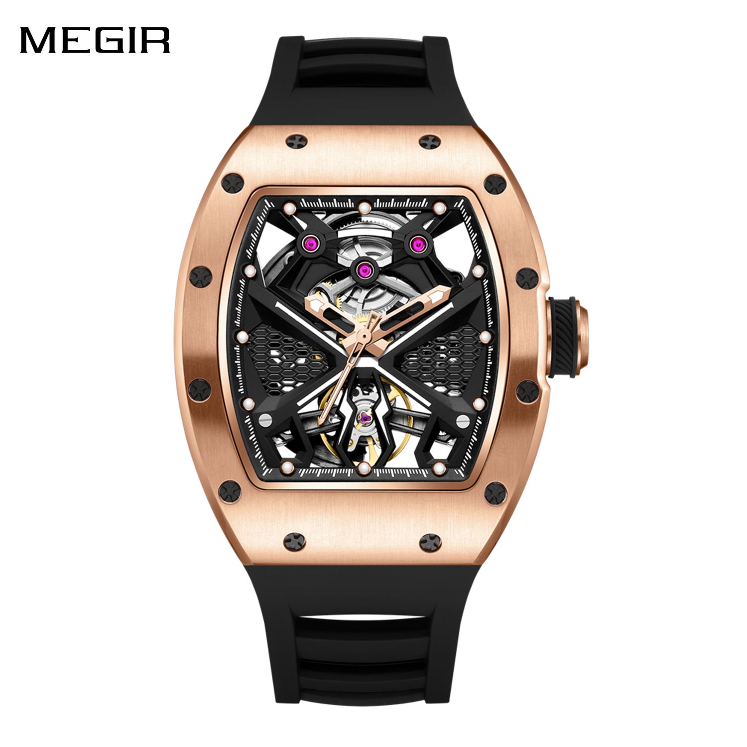 MEGIR Hollow Out Dial Men Mechanical Watch Fashion Stainless Steel Automatic Wristwatch Waterproof Watch Clock Montre Homme 9190-5
