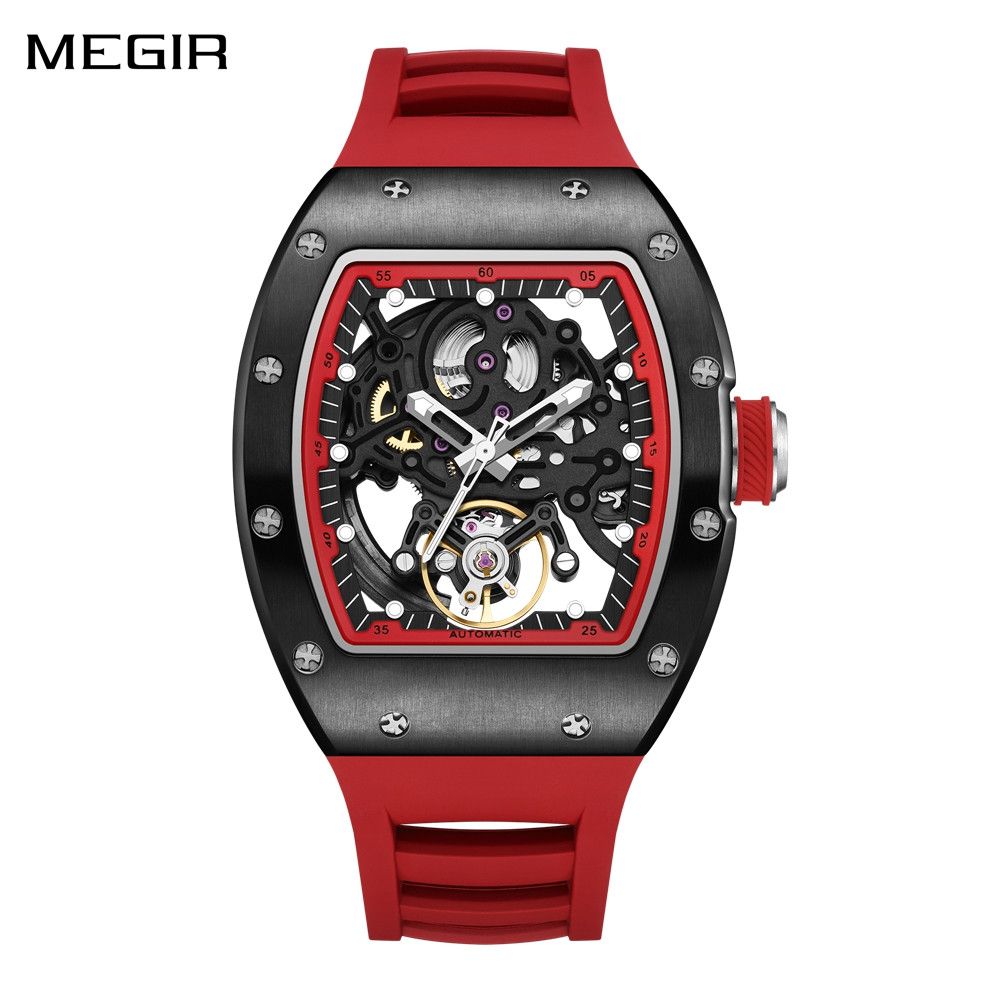 MEGIR Automatic Mechanical Men&#39;s Watch Luxury Skeleton Dial Luminous Waterproof Sports Military Wristwatch Gift for Man 9190-12