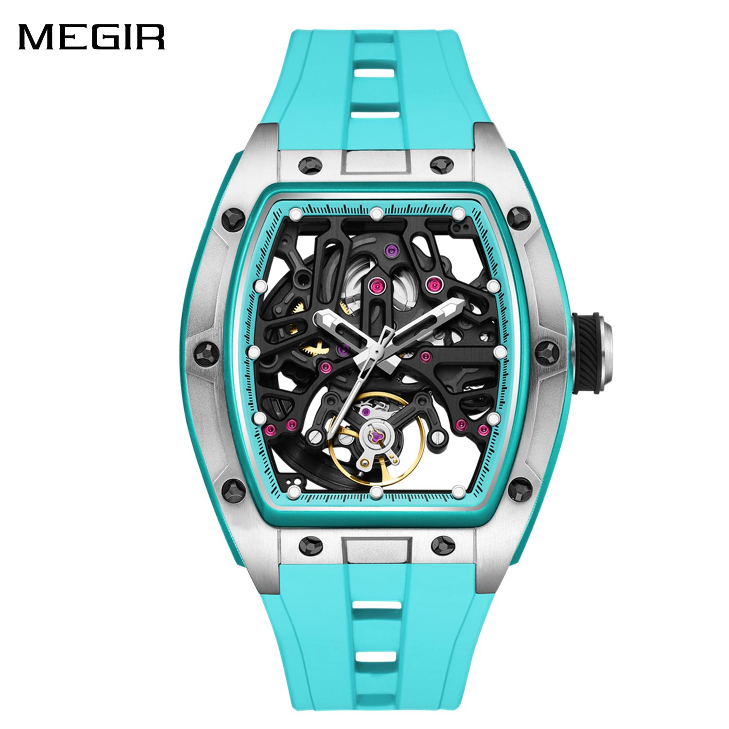 MEGIR Skeleton Dial Watches for Men Stainless Steel Case Automatic Mechanical Wristwatch Waterproof Luminous Sport Watch 9198-1