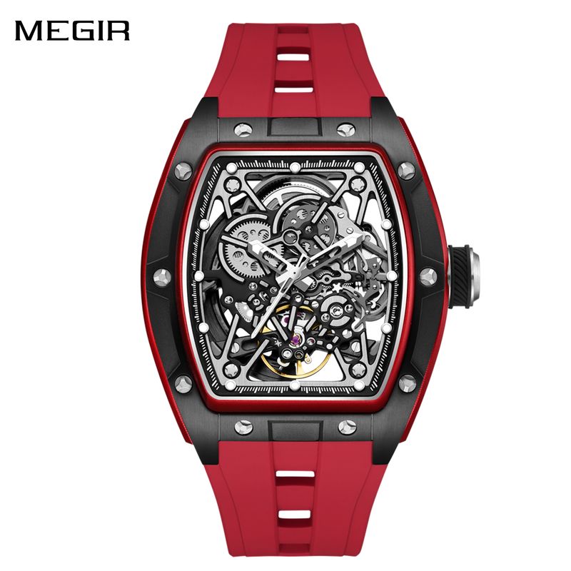 MEGIR Men&#39;s Mechanical Watch Fashion Hollow Out Automatic Movement Sport Wristwatches Waterproof Silicone Strap Watches 9198-3