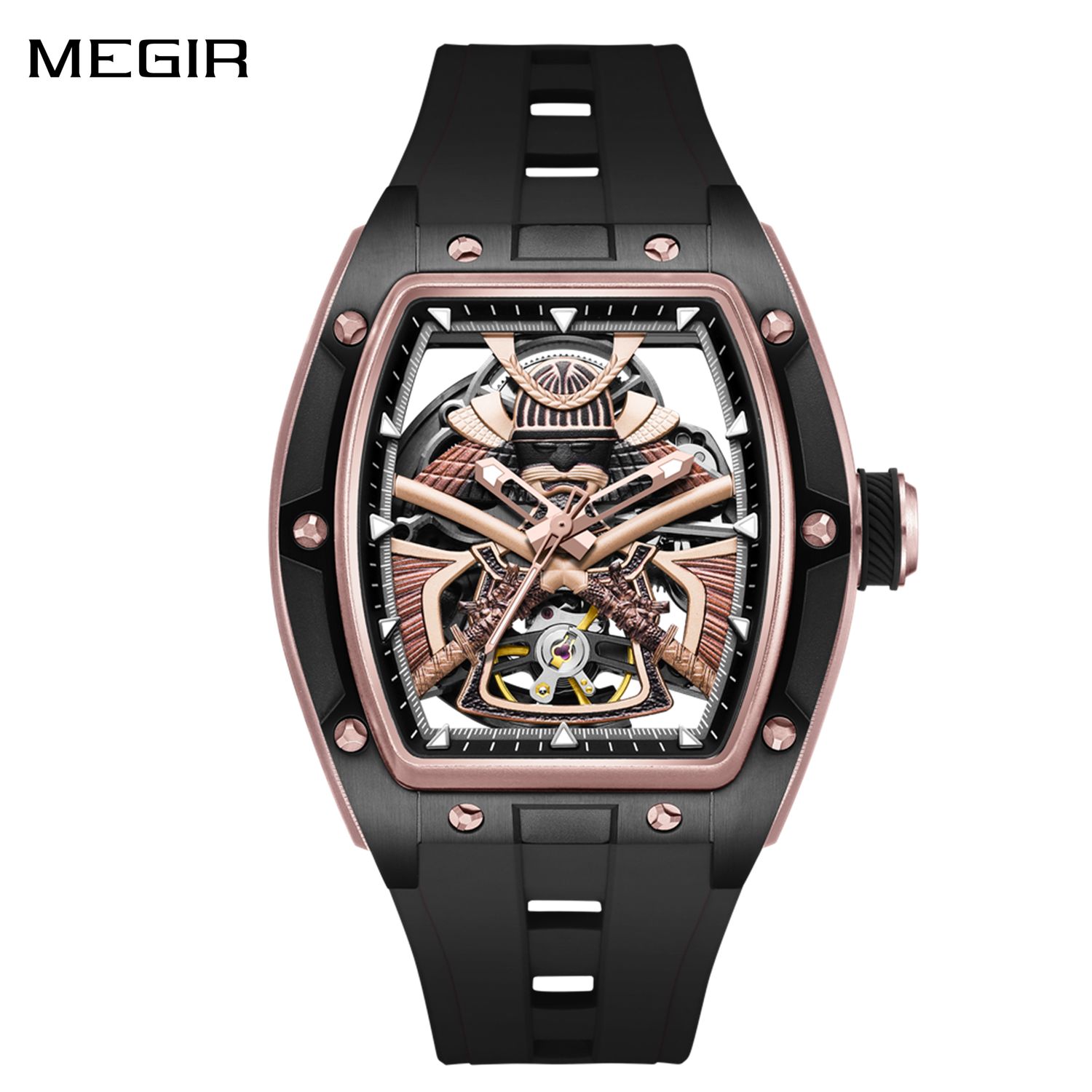 MEGIR Men Mechanical Watches Luxury Hollow Out Automatic Movement Wristwatch Clock Stainless Steel Case Waterproof Watch 9198-5