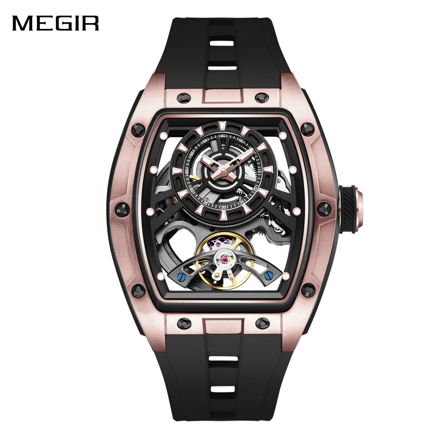 MEGIR Fashion Automatic Mechanical Watches for Men Waterproof Skeleton Dial Stainless Steel Case Male Wristwatch Clock 9198-6