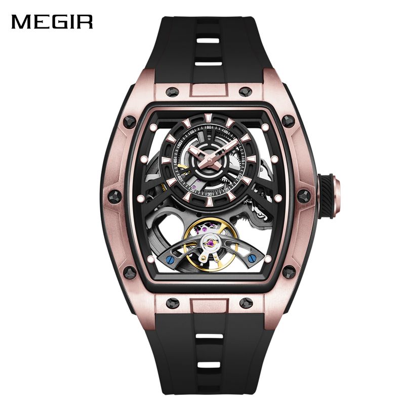 MEGIR Fashion Automatic Mechanical Watches for Men Waterproof Skeleton Dial Stainless Steel Case Male Wristwatch Clock 9198-6