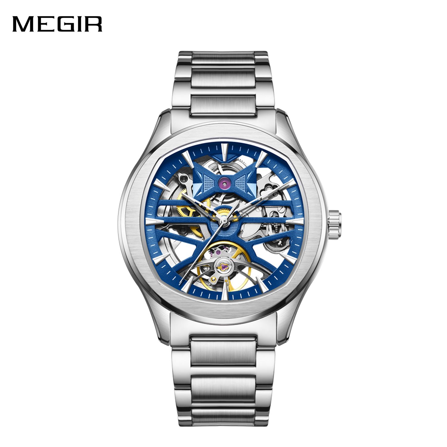 MEGIR Fashion Sport Watches for Men Skeleton Dial Automatic Mechanical Movement Wristwatch Waterproof Clock Reloj Hombre 9204-5