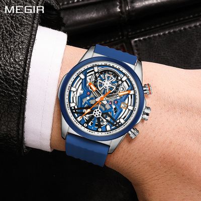 MEGIR Men's Watch Chronograph Fashion Quartz Wristwatch Waterproof Luminous Sports Military Watches Clock with Auto Date 2235