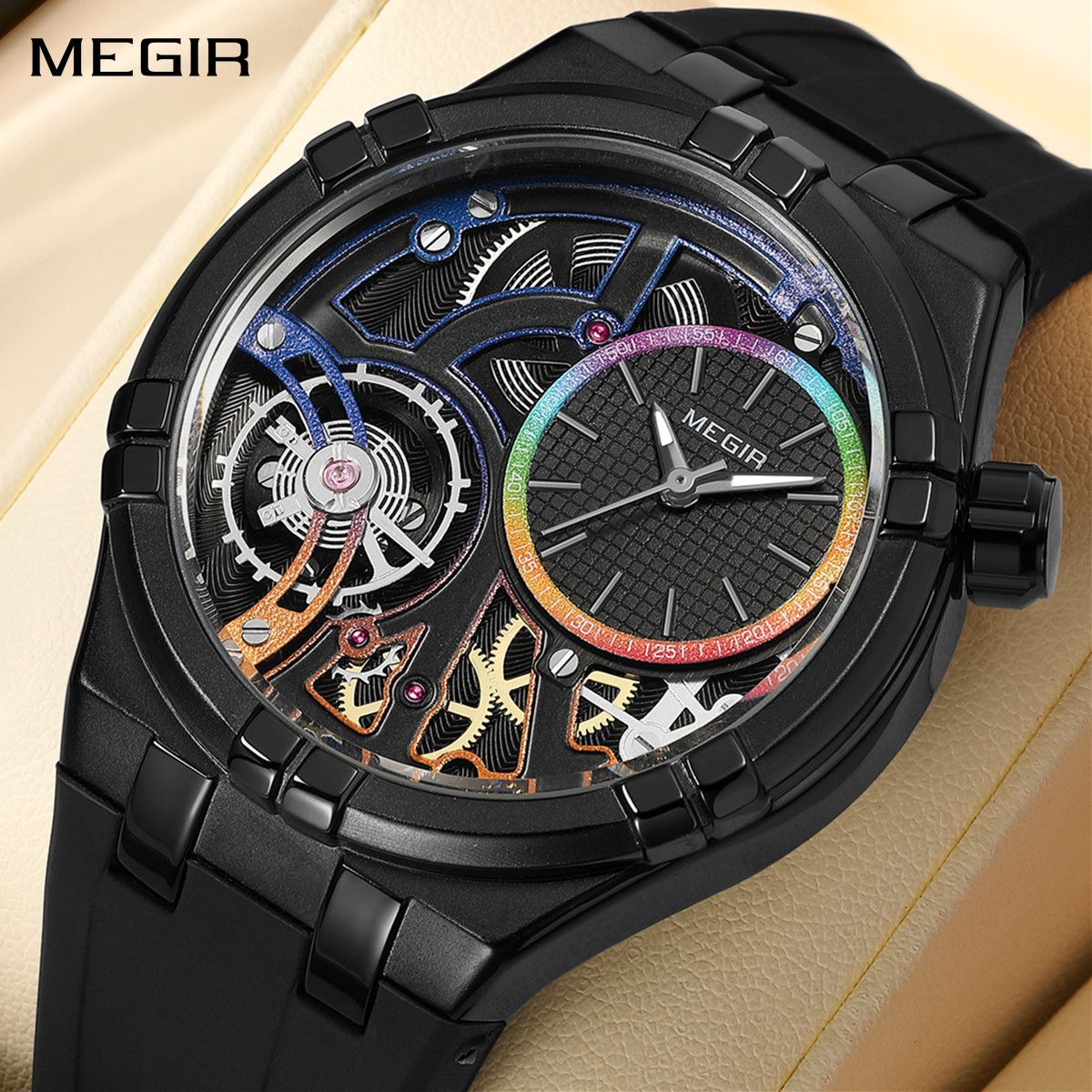 MEGIR Luxury Brand Men Watch Waterproof Quartz Sport Wristwatch Luminous Hands Hollow Casual Silicone Clock Relogio Masculino 8111