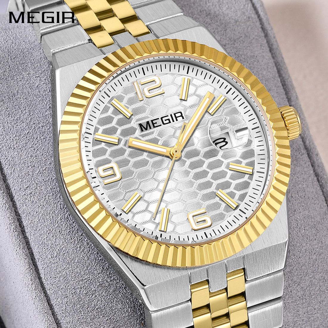 MEGIR Original Men Business Leisure Watches Stainless Steel Bracelet Quartz Wristwatch Waterproof Luminous Date Clock Reloj Hombre 1101