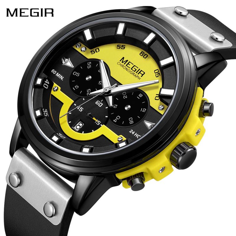 MEGIR Fashion Sport Watches for Men Large Dial Waterproof Luminous Quartz Wristwatch Chronograph Date ​Clock 24-hour 2080