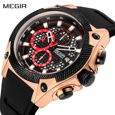 MEGIR Men's Sport Watches Luxury Silicone Strap Man Chronograph Clock Waterproof Luminous Quartz Wristwatch Montre Homme 2127