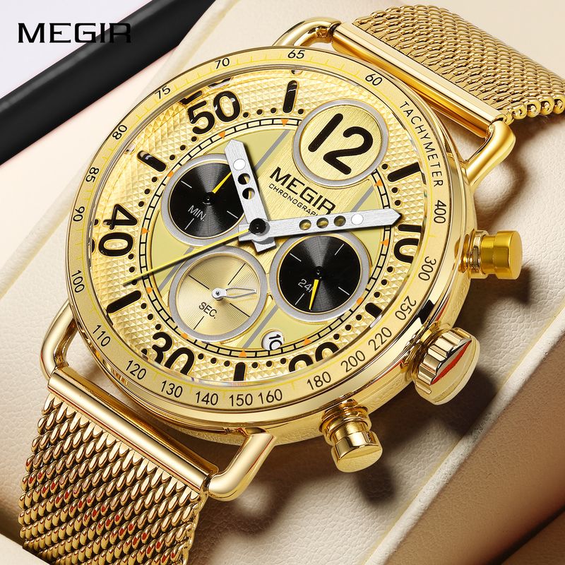 MEGIR Round Dial Quartz Men's Watch Chronograph Luxury Sport Casual Waterproof Calendar Wristwatches Clock Gift for Man 2249
