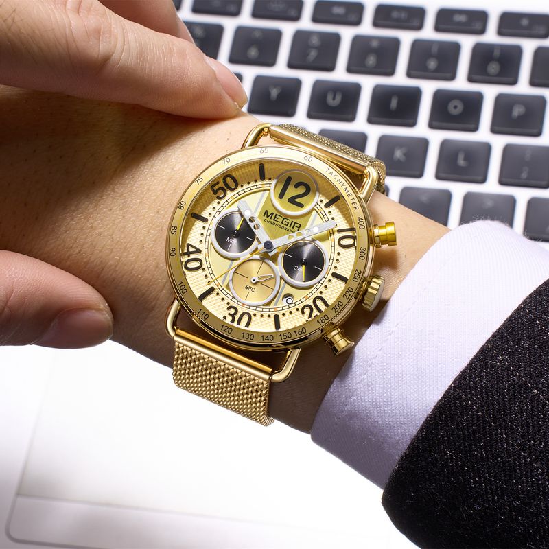 MEGIR Round Dial Quartz Men's Watch Chronograph Luxury Sport Casual Waterproof Calendar Wristwatches Clock Gift for Man 2249