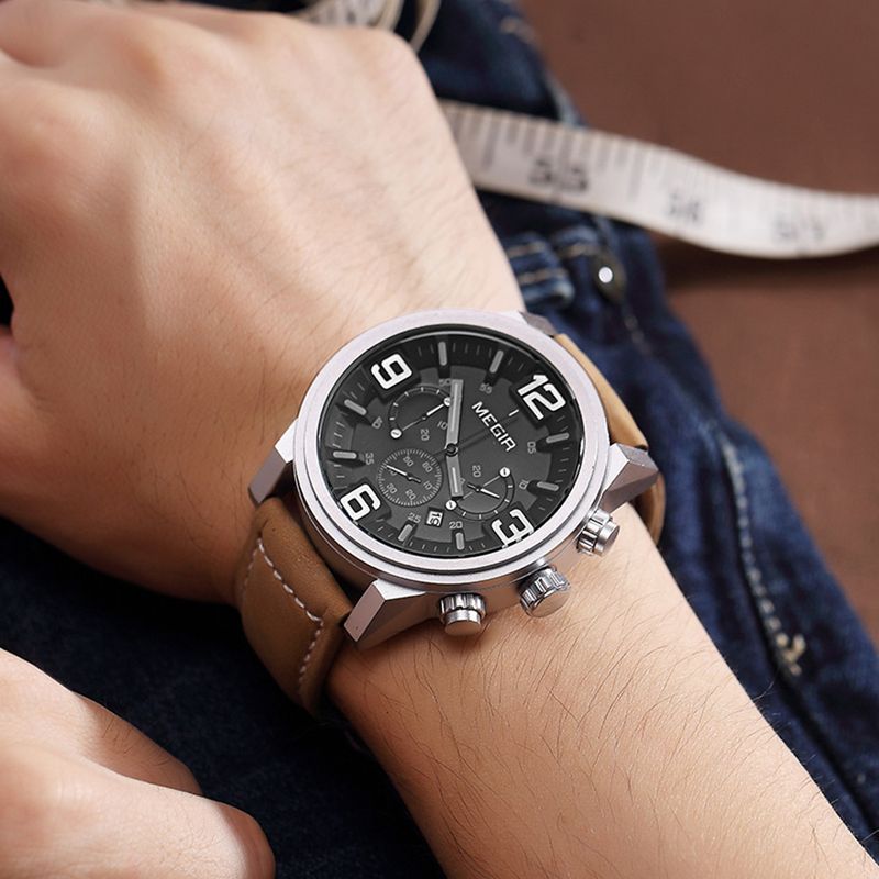 MEGIR Luxury Watches for Men Quartz Chronograph Waterproof Calendar Luminous Sport Military Wristwatch Clock Reloj Hombre 3010