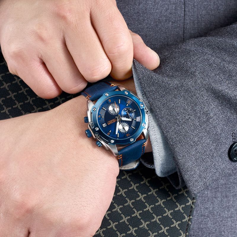 MEGIR Chronograph Men Business Watch Leather Strap Quartz Military Watch Clock Waterproof Date Clock Wristwatch Relogio Masculino 2074