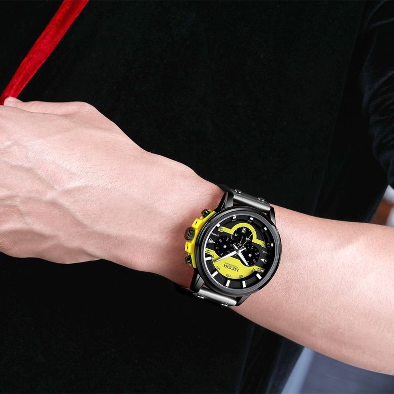 MEGIR Fashion Sport Watches for Men Large Dial Waterproof Luminous Quartz Wristwatch Chronograph Date ​Clock 24-hour 2080