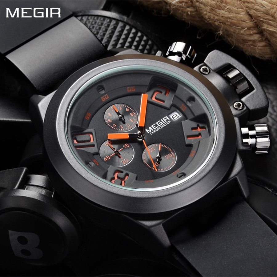 MEGIR Men Watches Luxury Fashion Sport Military Chronograph Luminous Date Quartz Wristwatch Clock Big Dial Relogio Masculino 2002