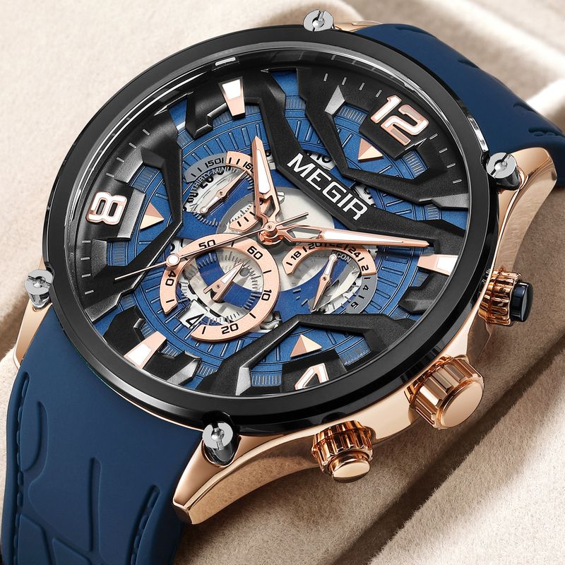 MEGIR Chronograph Luxury Men Quartz Military Watches Silicone Strap Waterproof Man Sport Wristwatch Date Clock Reloj Hombre 2222