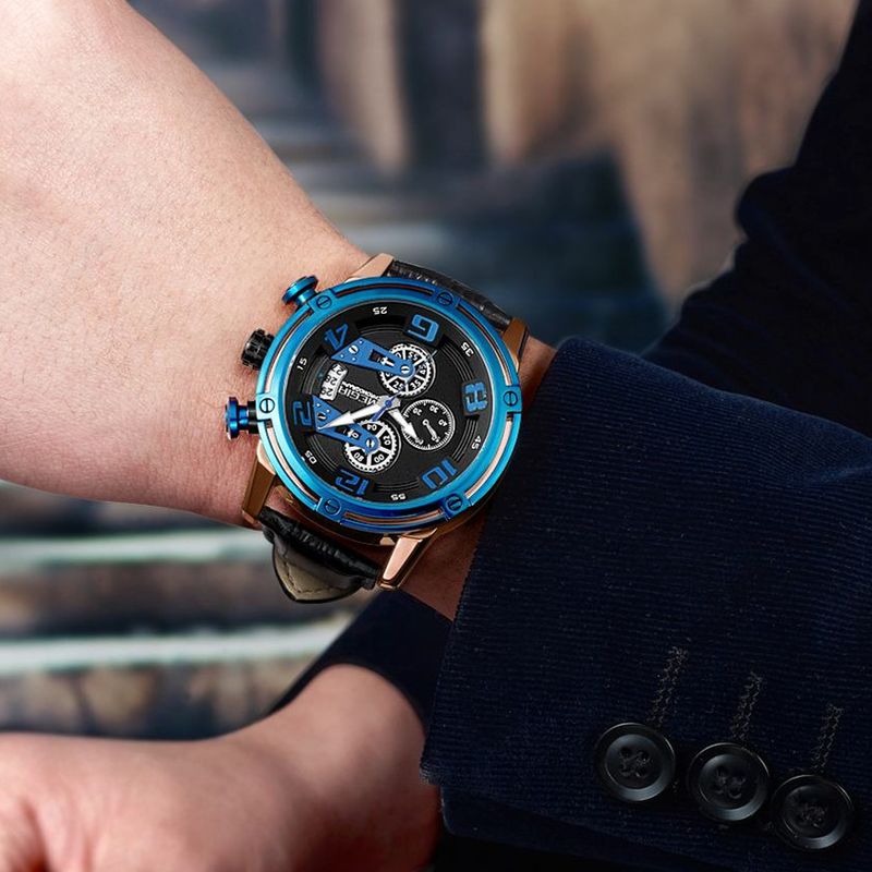 MEGIR Fashion Men Watches Waterproof Sports Watch Chronograph Leather Strap Military Quartz Wristwatch Male Clock 2078