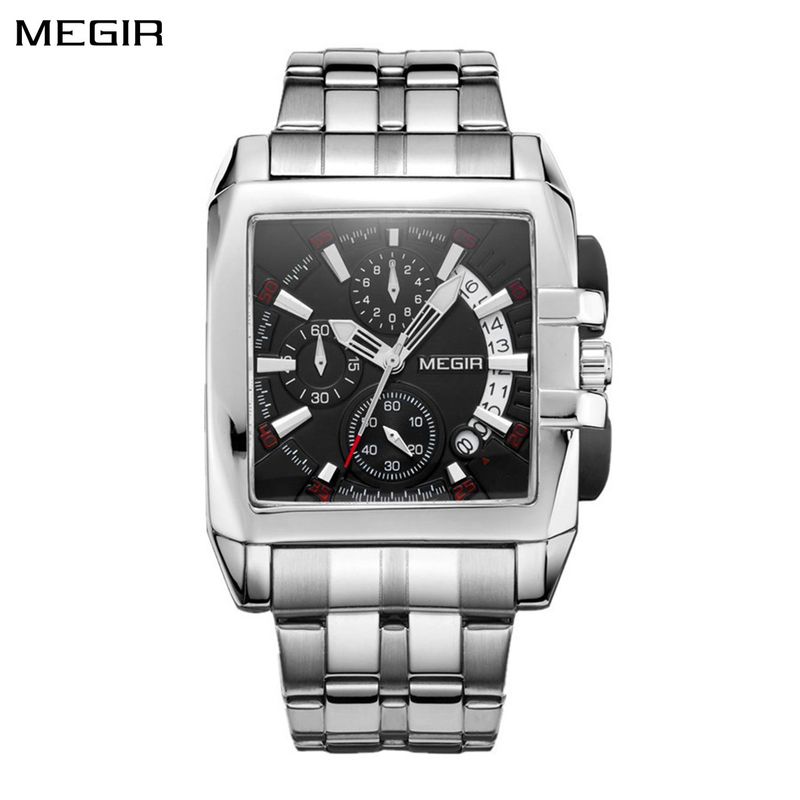 MEGIR Original Luxury Men Watch Stainless Steel Bracelet Quartz Military Wristwatch Business Watches Chronograph Big Dial Relogio Masculino 2018