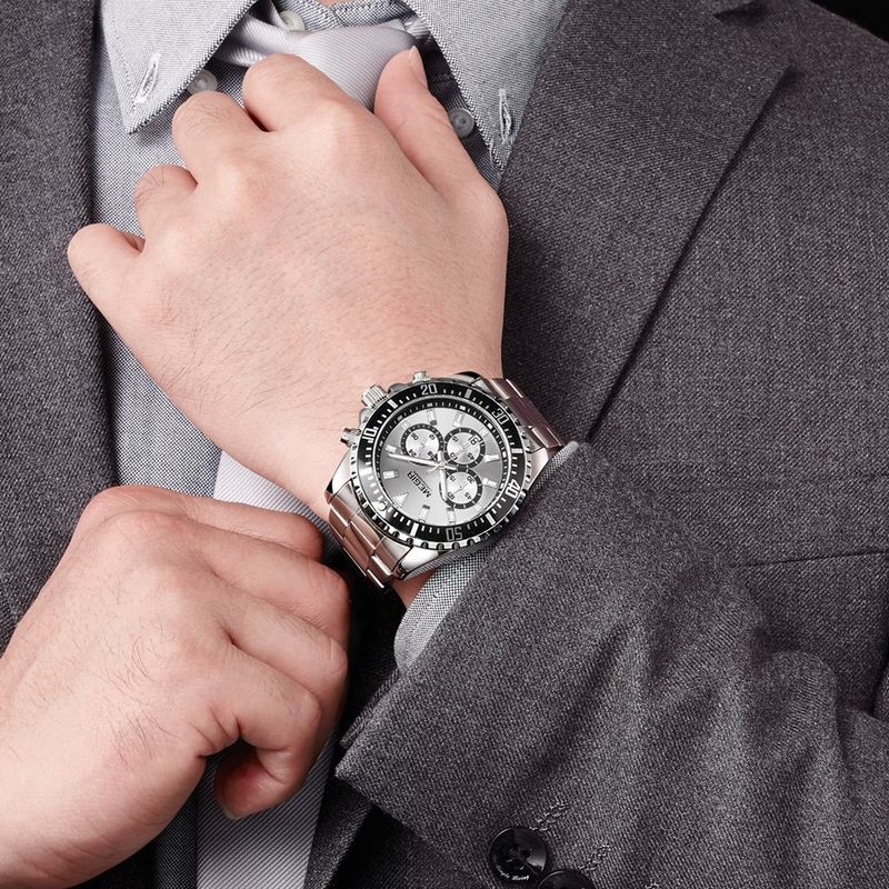 MEGIR Original Luxury Men Business Quartz Watch Stainless Steel Bracelet Chronograph Male Military Wristwatch Clock Relogio Masculino 2064