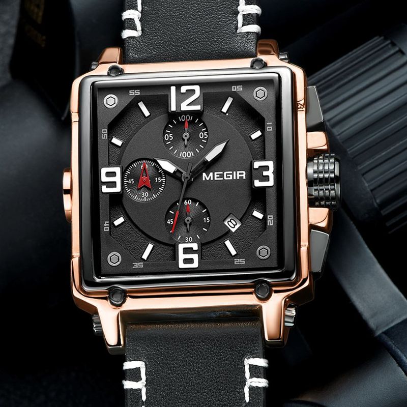 MEGIR Men Watch Top Brand Luxury Chronograph Quartz Watches Clock Waterproof Leather Strap Sport Military Wristwatch Relogio Masculino 2061