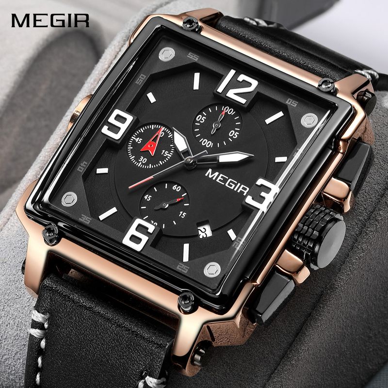 MEGIR Men Watch Top Brand Luxury Chronograph Quartz Watches Clock Waterproof Leather Strap Sport Military Wristwatch Relogio Masculino 2061