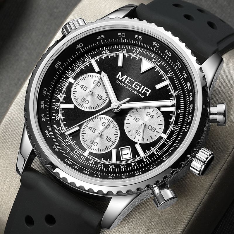 MEGIR Luxury Men Watches Fashion Silicone Band Quartz Military Wristwatch Waterproof Big Dial Male Sport Chronograph with Date Clock 2236