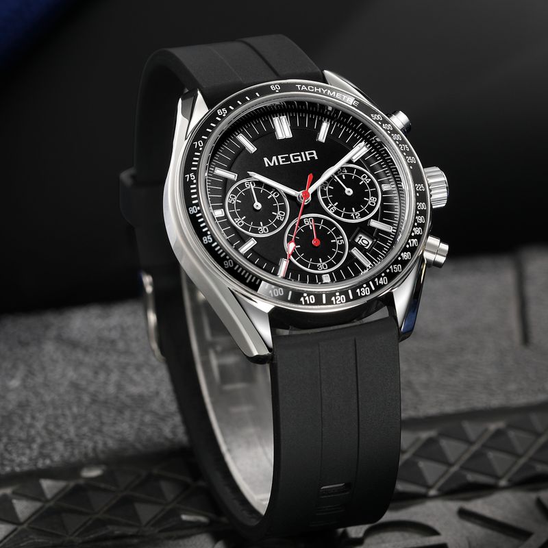 MEGIR Analog Quartz Wrist Watch Chronograph Luminous Business Sport Watches with Silicone Strap Calendar Man Clock Reloj Hombre 8105