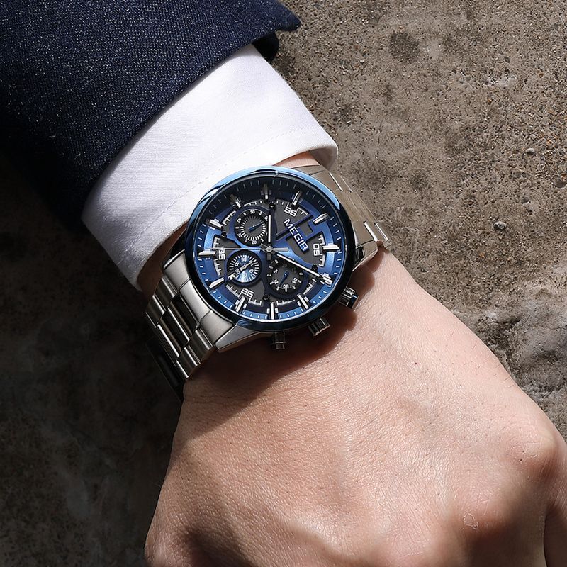 MEGIR Luxury Watch Mens Business Watches Calendar Stainless Steel Quartz Wrist Watch Clock Casual Chronograph Relogio Masculino 2220