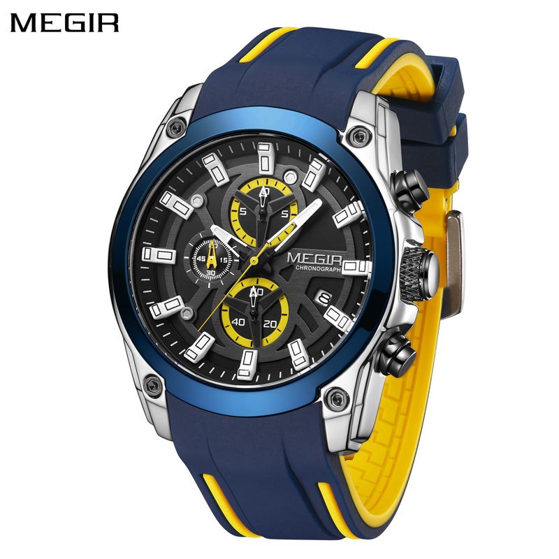 MEGIR Original Blue Sport Watches for Men Luxury Chronograph Man Military Quartz Wristwatch Clock Luminous Big Dial Reloj Hombre 2144