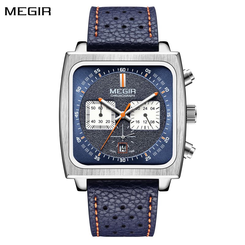 MEGIR Watches for Men Luxury Black Sports Casual Chronograph Waterproof Calendar Square Dial Wristwatches with Date Clock 2182