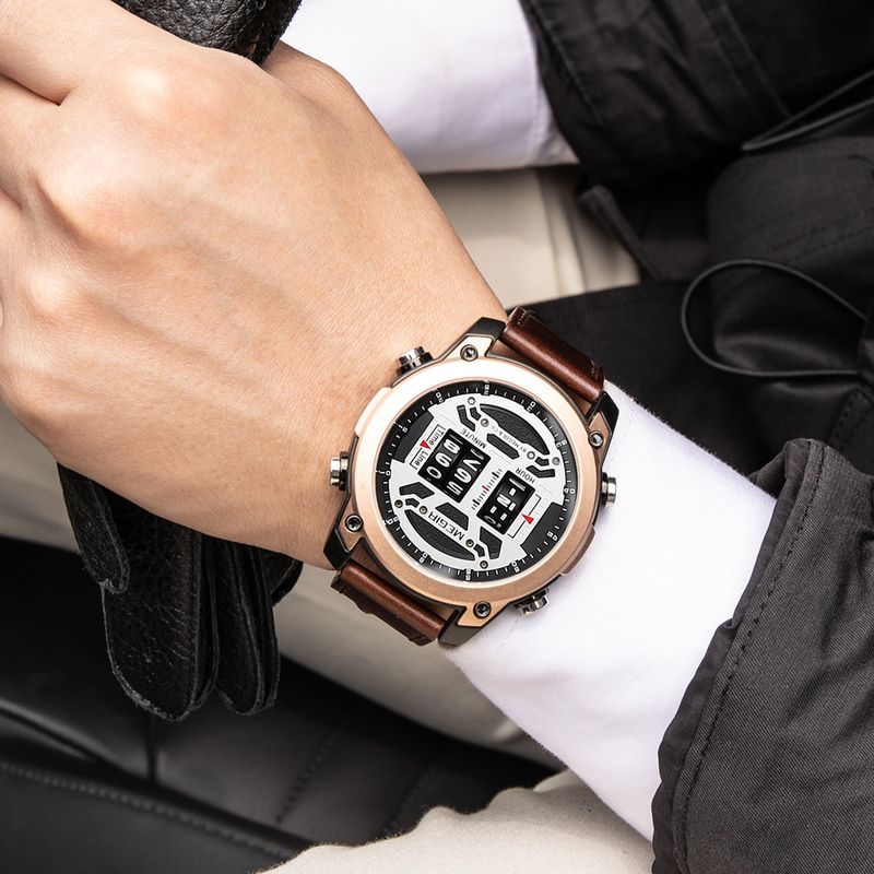 MEGIR Men's Watch Roller Business Casual Wristwatch Leather Fashion Sports Quartz Watch Chronograph Waterproof Male Clock 2142