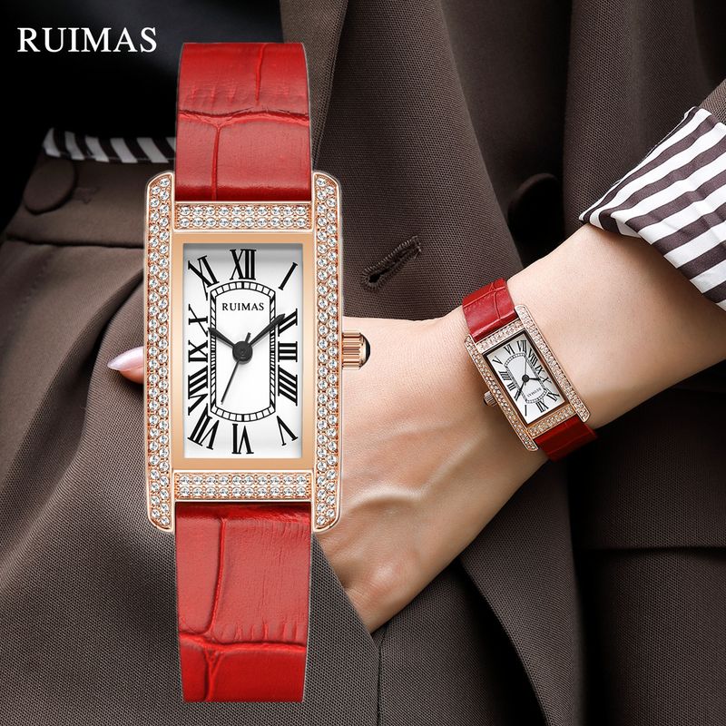 RUIMAS Brand Wrist Watches For Women Square Rose Gold WristWatch Fashion Luxury Leather Female Casual Ladies Quartz Watch Clock 335
