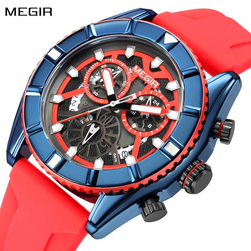 MEGIR Fashion Military Sports Watches for Men Silicone Waterproof Quartz Wristwatches with Chronograph Clock Date 24-hour 2209