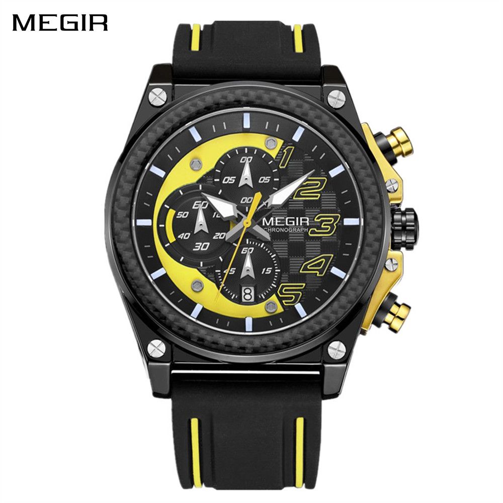 MEGIR Chronograph Sports Watch Men Silicone Military Watches Waterproof Date Clock Fashion Quartz Wristwatches Reloj Hombre 2051