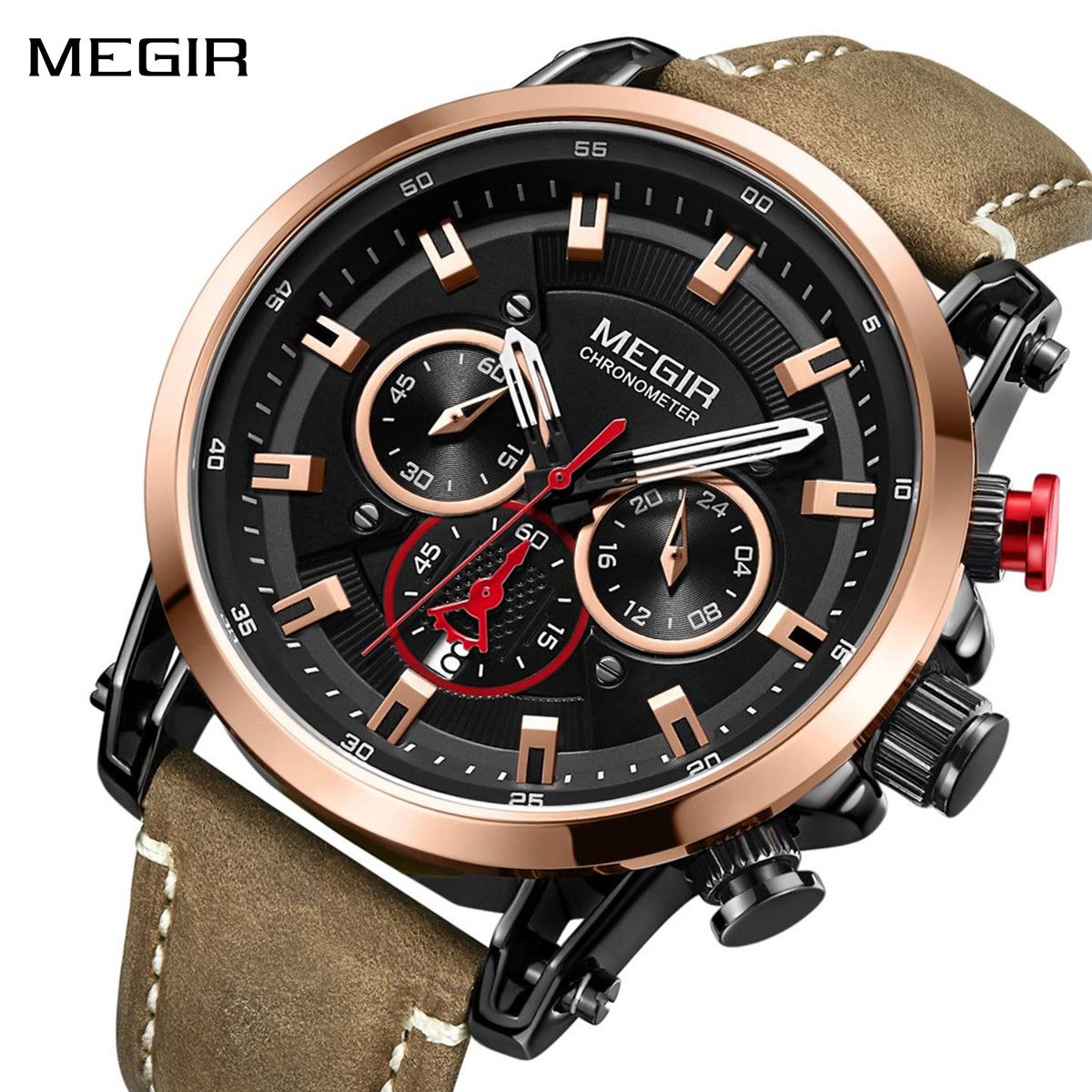 MEGIR Men's Sport Watches Chronograph Luxury Quartz Military Wristwatches Waterproof Luminous Date Clock Relogio Masculino 2085