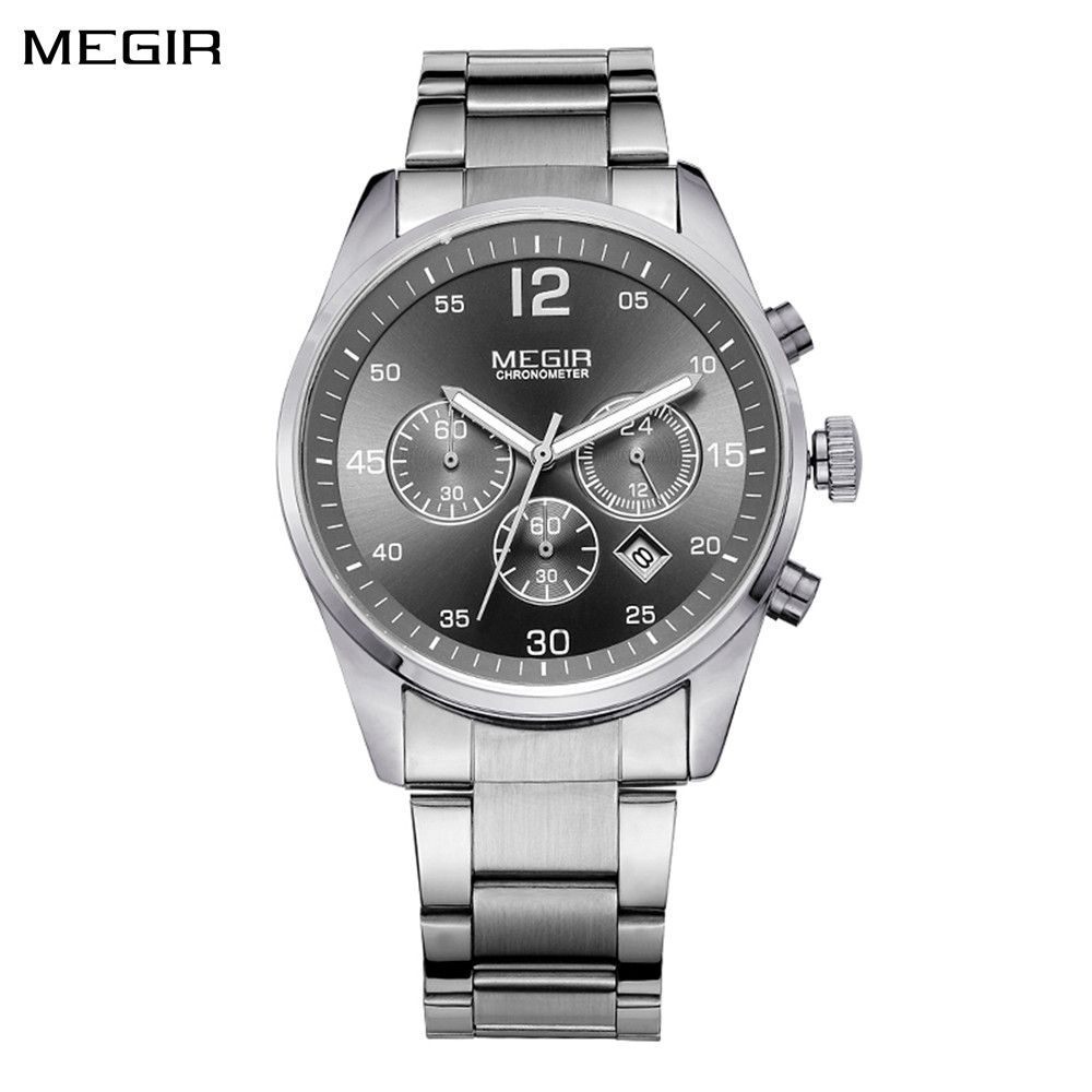 MEGIR Fashion Men Watches Stainless Steel Strap Business Wristwatch Waterproof Date Quartz Man Clock Relogio Masculino 2010