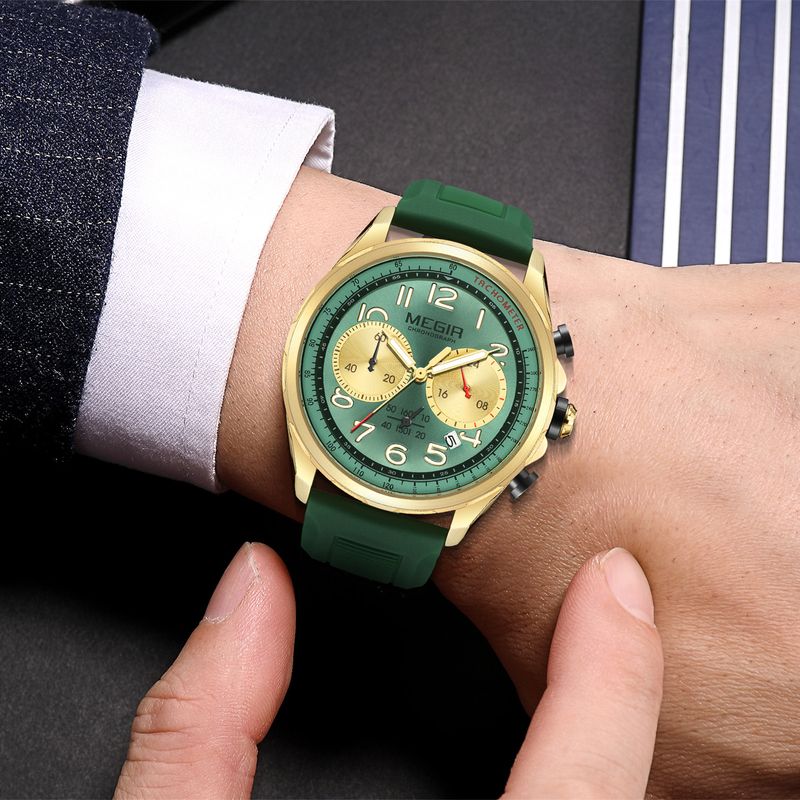 MEGIR Men Watches Luxury Quartz Wristwatch Gray Waterproof Military Sports Chronograph Silicone Strap Clock Montre Homme 2230