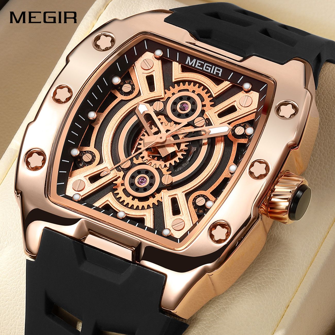 MEGIR Sport Watches for Men Waterproof Male Military Quartz Wristwatch Silicone Strap Large Dial Luminous Watch Montre Homme 8116