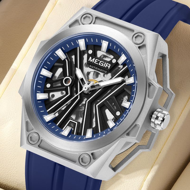 MEGIR Fashion Fully Automatic Mechanical Men's Watch Stainless Steel Case Sports Military Wristwatch Waterproof Watches Clock 8603