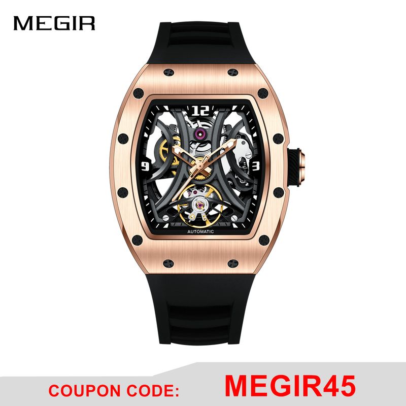 MEGIR Skeleton Big Dial Men Mechanical Watch Fashion Luminous Automatic Movement Wristwatch Stainless Steel Case Clock 9190-11